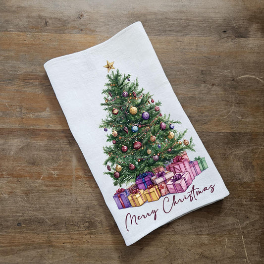 Christmas tree Tea Towel in linen, Holiday decor hand Towels Tea in linen, Merry Christmas Dish Towel Kitchen Décor Tea Towel in linen