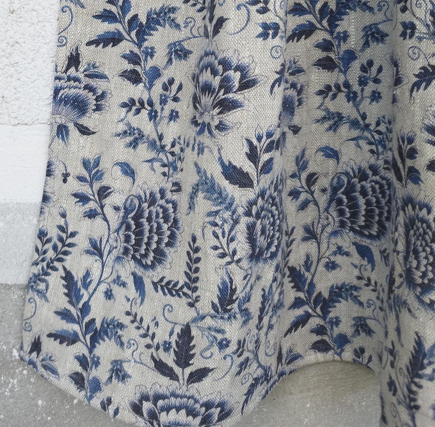Curtains 100% Linen blue floral PREWASHED. kitchen Living room farmhouse curtains. Grain Sack flax Bedroom window panel in linen