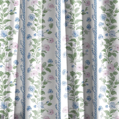 Curtains 100% Linen with floral stripe preppy pink green white print PREWASHED - kitchen Living room farmhouse linen window panel heritage