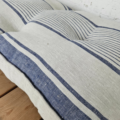 Bench cushion in French striped linen,  floor cushion in Custom size, shikibuton thick mat Shiki futon filled organic fiber filler