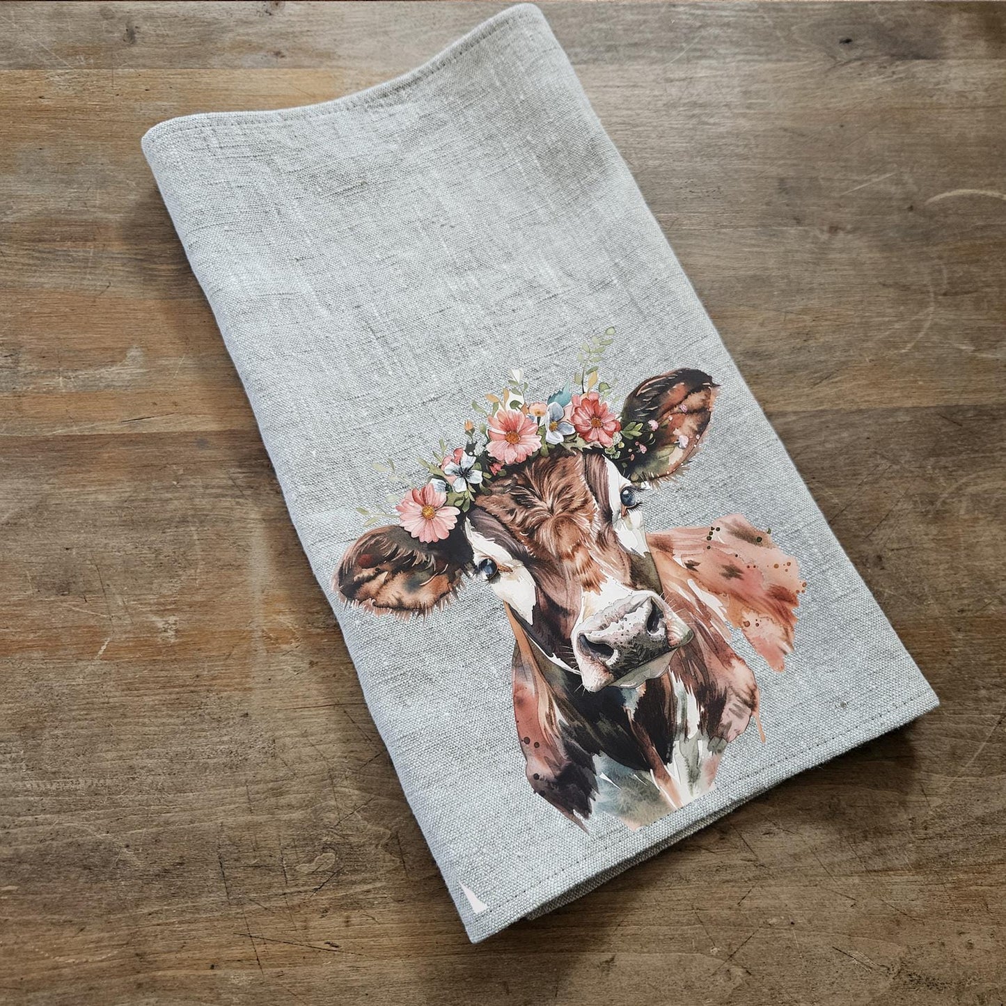 Kitchen Towel in linen Cow print Farmhouse style, hand Towels Tea in linen, pets Dish Towel  Kitchen Décor Tea Towel in linen