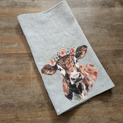 Kitchen Towel in linen Cow print Farmhouse style, hand Towels Tea in linen, pets Dish Towel  Kitchen Décor Tea Towel in linen