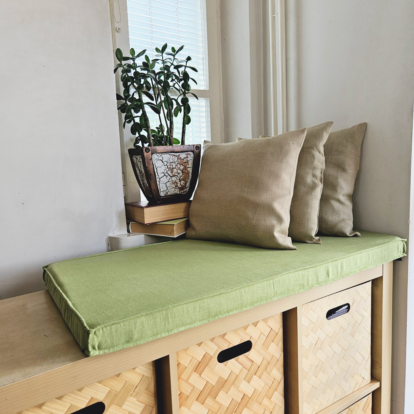 3" Bench cushion in linen in custom size, natural Window seat cushions, Handmade mudroom Cushion, Built-In Seating Kitchen Cushion