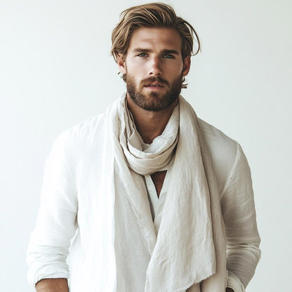 Linen Scarf in neutral or others 40 colors - undyed organic pure linen scarf unisex - Gift for friend husband lover son collegue father
