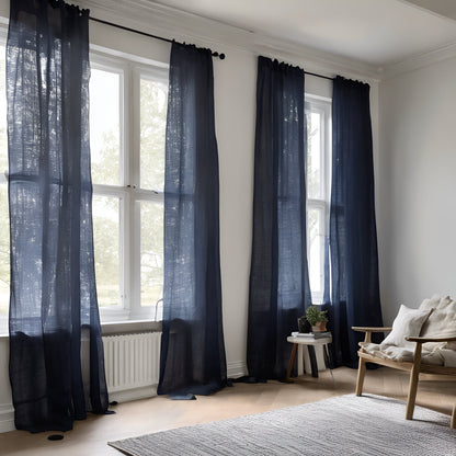 Sheer Linen Curtains, 100% linen Extra Long Curtains, Linen Curtains with rod pocket, green PREWASHED Sheer window panel curtains