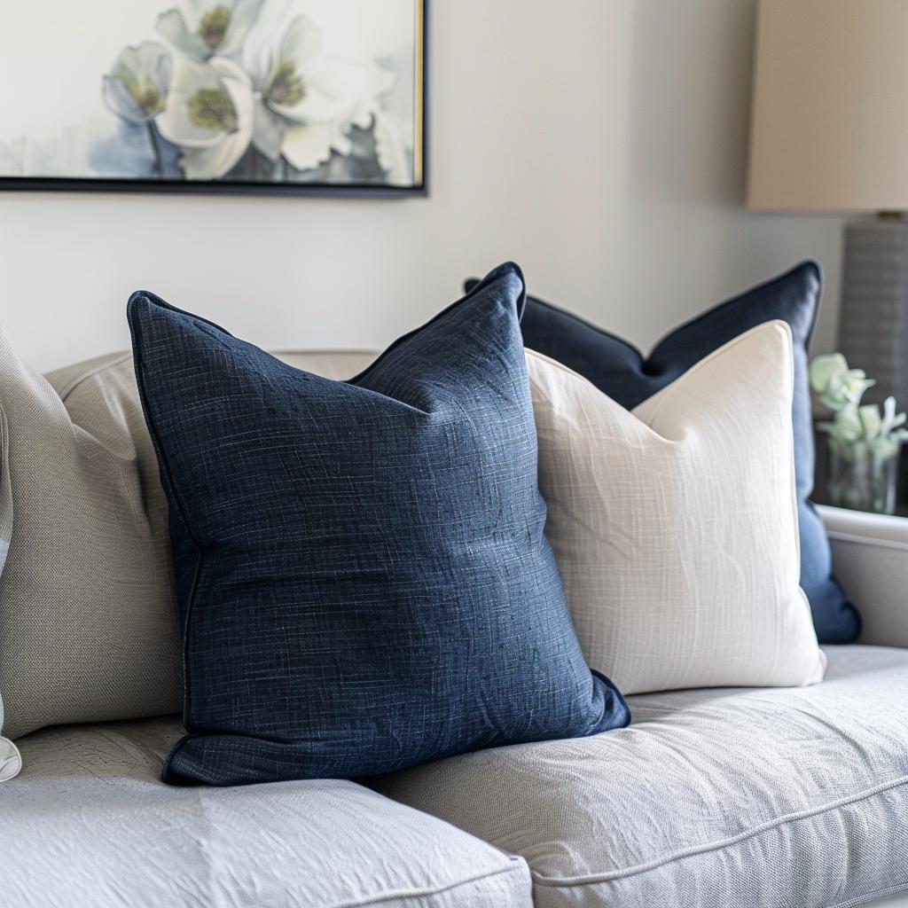 Blue linen pillowcase in custom size pillow cover. French linen Vintage Cottage Farmhouse style pillow cover