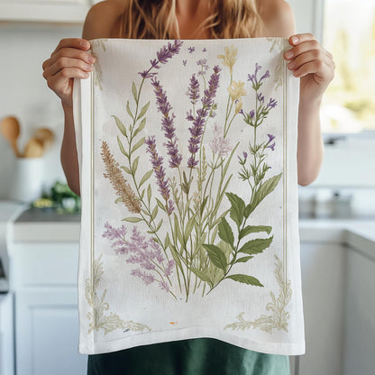 Ängshandduk i linne - blommigt blommönster Handdukar - Farmhouse Dish Décor Kökshandduk med fransk Provence-blomma