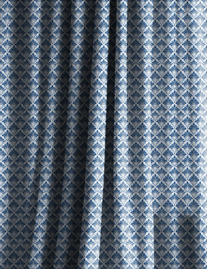 French linen Curtain Panels with blue floral print, Curtains for living room or bedroom, block print linen curtains