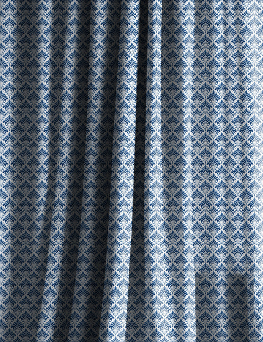 French linen Curtain Panels with blue floral print, Curtains for living room or bedroom, block print linen curtains