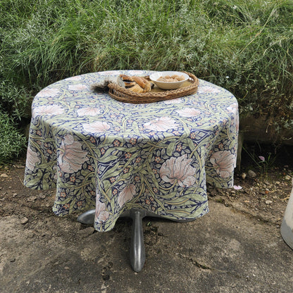 Linen foral tablecloth with birds, william Morris pimpernel tablecloth, arts and crafts movement tablecloth Victorian style