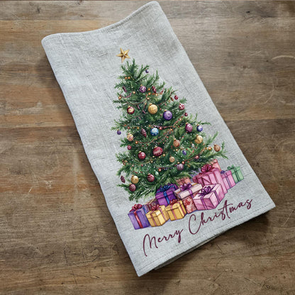 Christmas tree Tea Towel in linen, Holiday decor hand Towels Tea in linen, Merry Christmas Dish Towel Kitchen Décor Tea Towel in linen
