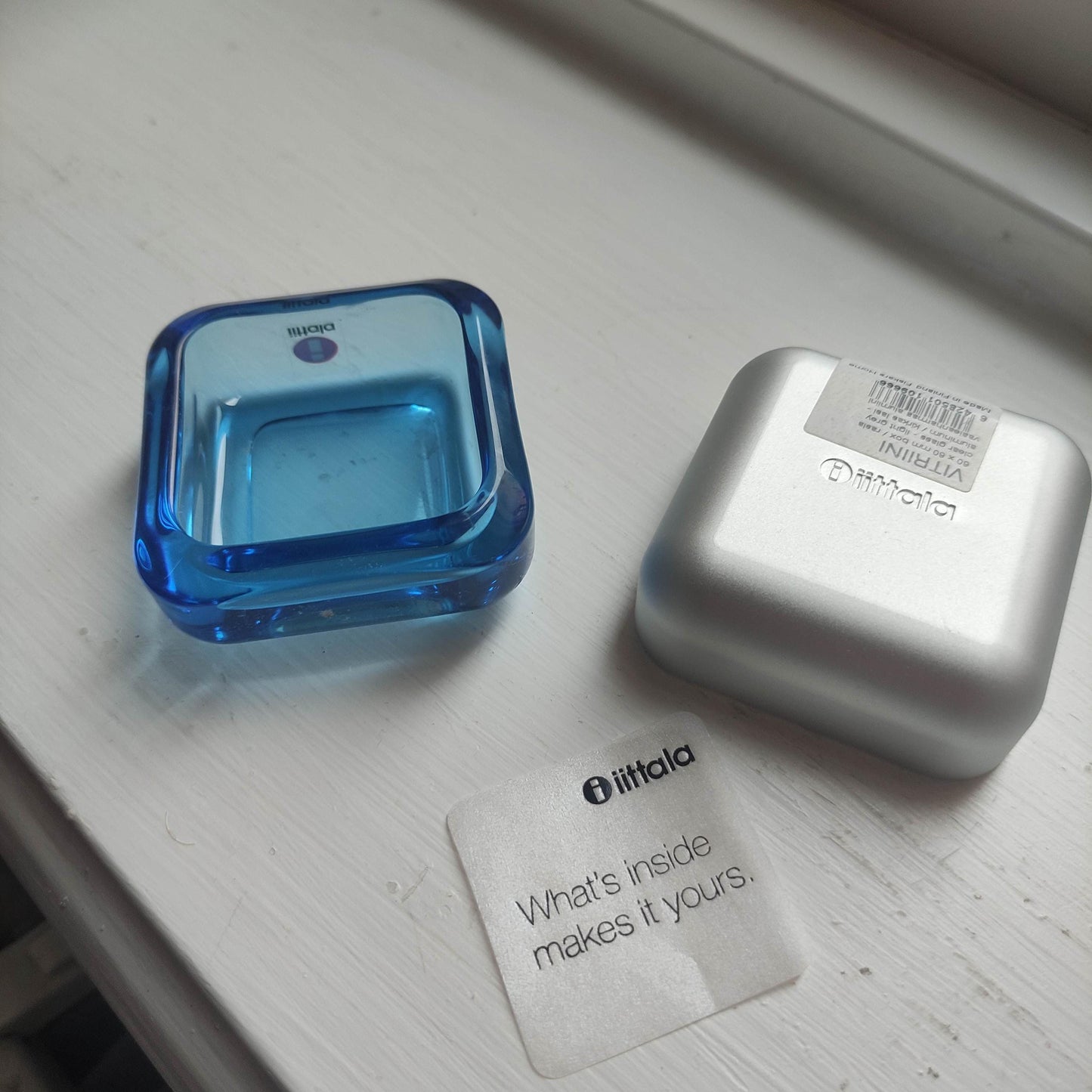 Iittala: VITRIINI Series -  Small Large  Jewelry Box - blue glass with metal bottom