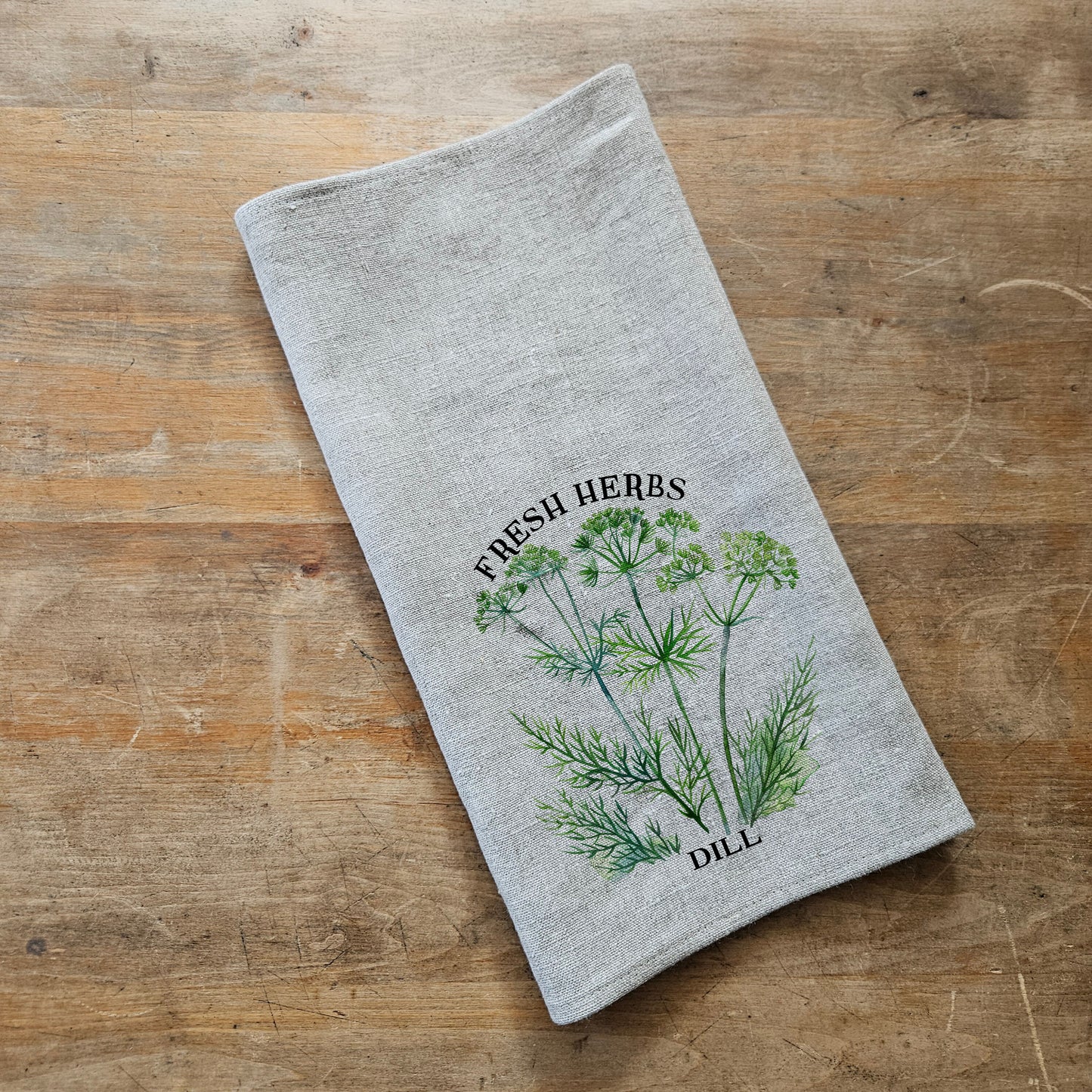 Dill Floral Tea Towel in linen, Hand Towels Tea, Farmhouse Floral Dish Towel, greenery Floral Kitchen Décor, Floral Kitchen Tea Towel
