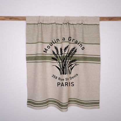 striped Cafe Curtains, French stamp burlap Farmhous window panel with moulin a grains, Living room Cafe Kitchen window curtain custom size