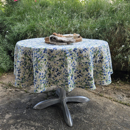 Linen foral tablecloth with blueberry print - floral tablecloth  arts and crafts movement tablecloth Victorian style