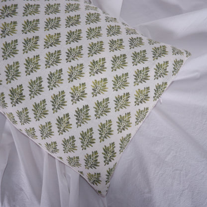 Designer Olive Green Floral on Linen Pillow Cover, Dark Green Boho Pillow, Farmhouse Floral Block printed pillow