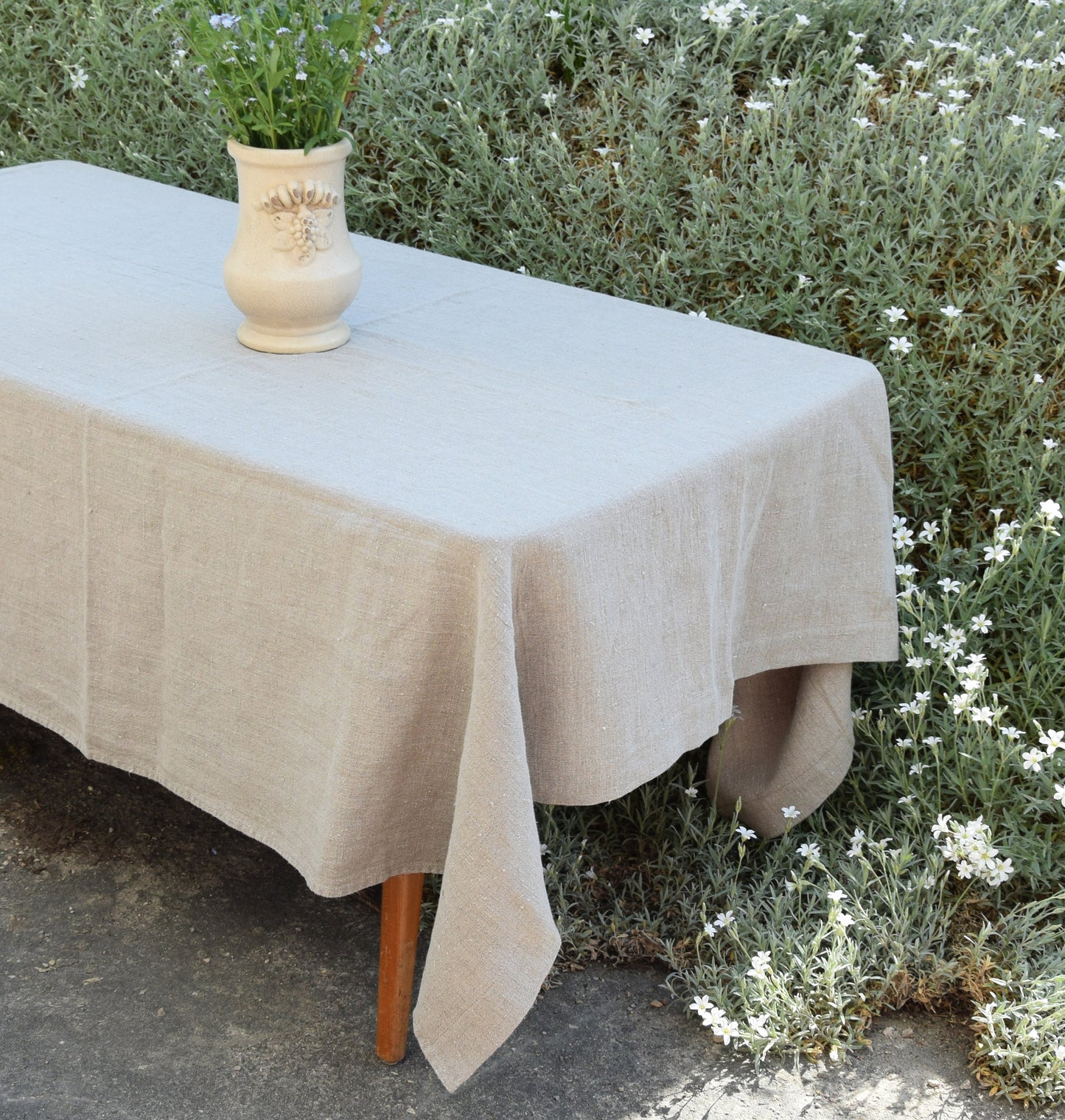 Heavy linen tablecloth for dinning table - French style washed linen table cloth Retangle Square or Round  in white neutral or other colors