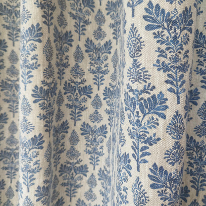 Curtains 100% Linen blue french block print floral PREWASHED. kitchen Living room farmhouse curtains. Bedroom window panel in linen
