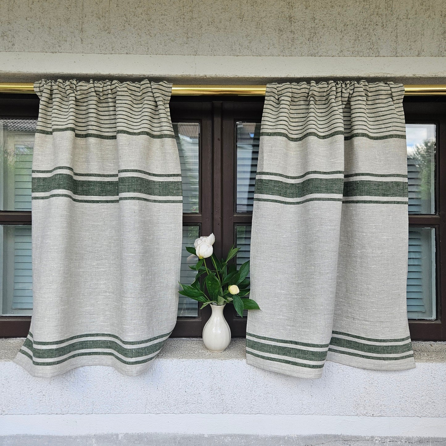 Ticking Valance - grey green - Farmhouse Pure linen window treatment - Living room Cafe Kitchen window panel - Grain sack farmhouse curtains