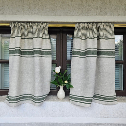 Ticking Valance - grey green - Farmhouse Pure linen window treatment - Living room Cafe Kitchen window panel - Grain sack farmhouse curtains