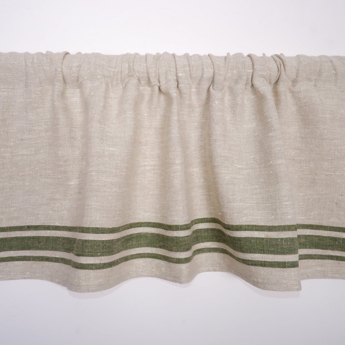 Ticking Valance Farmhouse Curtain in linen, Pure linen window treatment. Living room Cafe Kitchen window panel Grain sack with french stripe