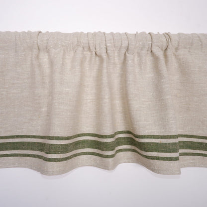 Ticking Valance Farmhouse Curtain in linen, Pure linen window treatment. Living room Cafe Kitchen window panel Grain sack with french stripe