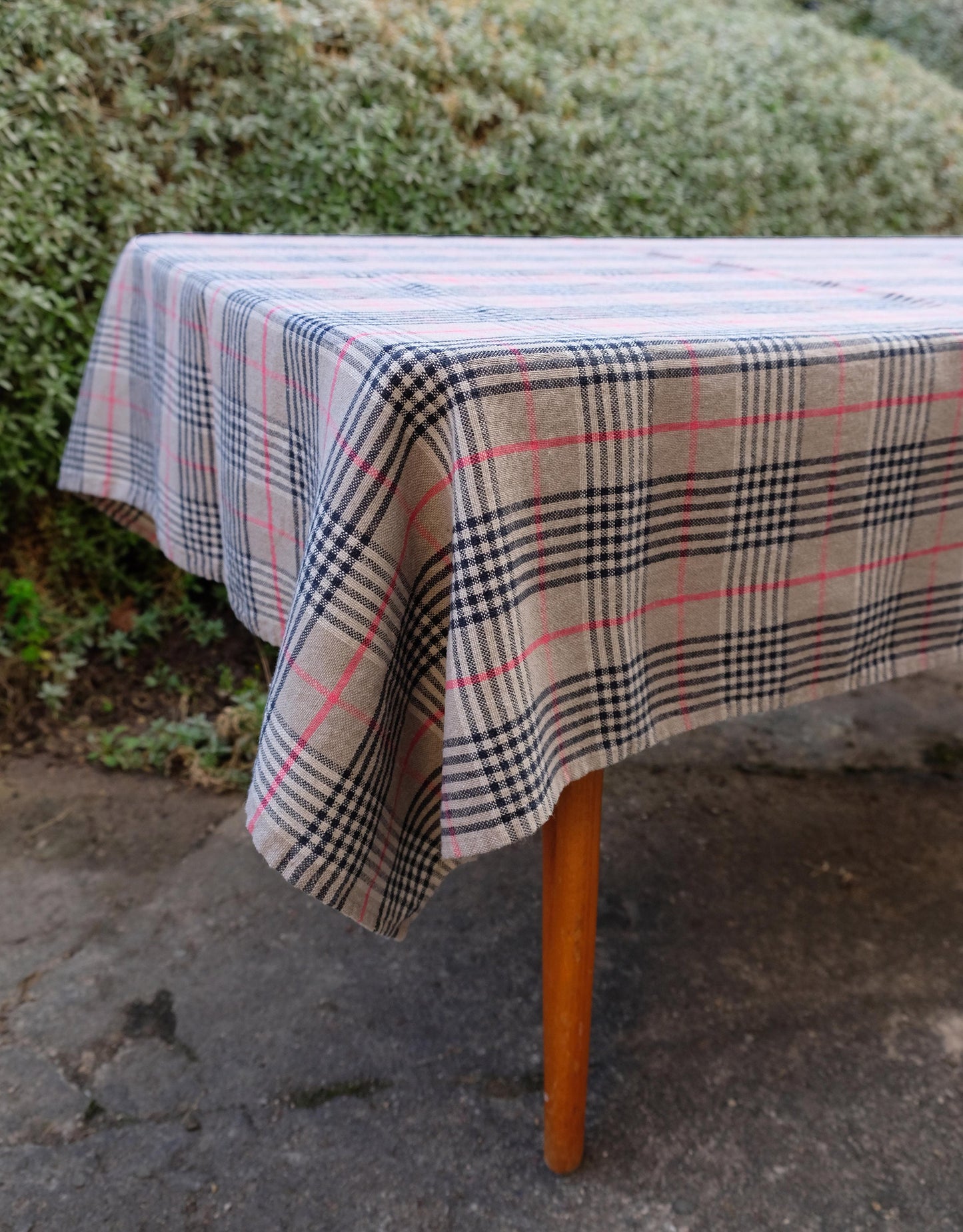 100% Linen tablecloth Tartan check brown PREWASHED French table cloth rustic rectangle square oval  country style flax custom