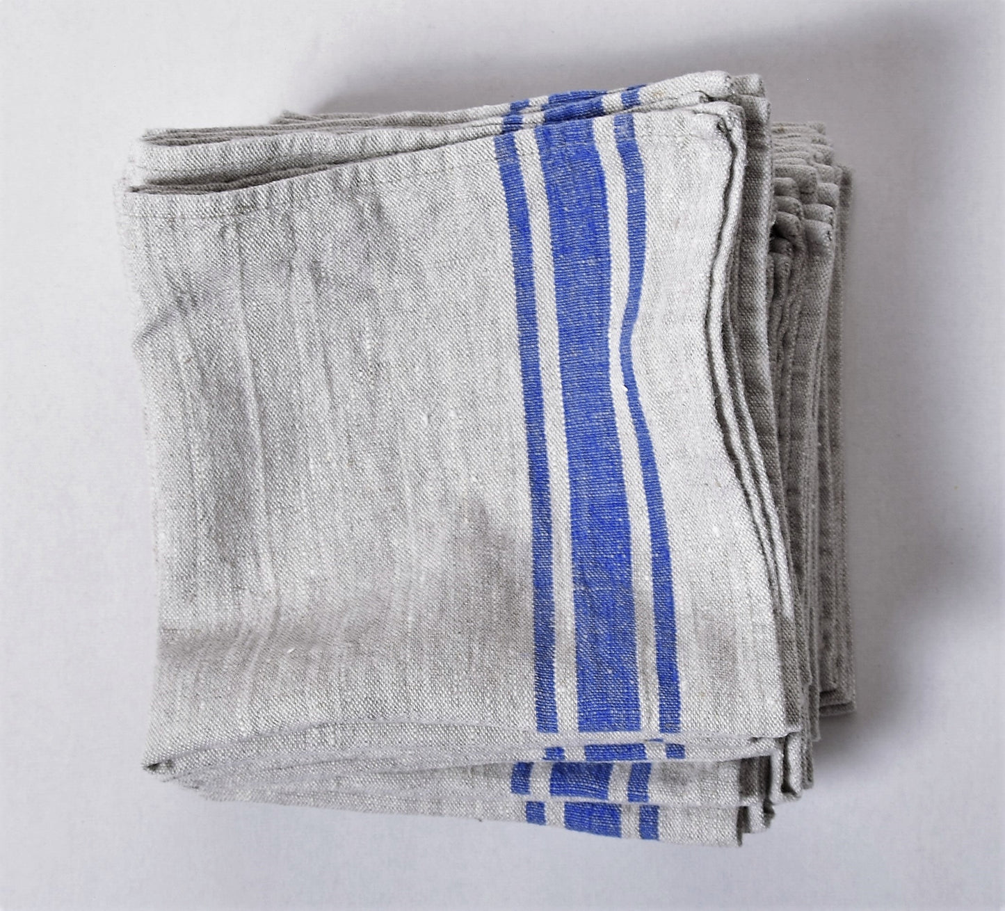 Linen napkins - French linen. Natural blue striped. Sack linen Cottage coutry style. Set of linen napkins. Stonewashed. Linen cloth napkins.