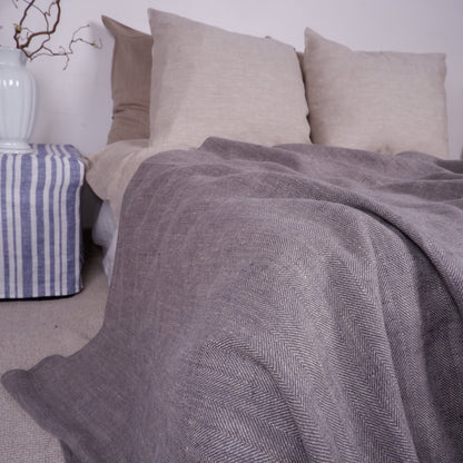 Blue Stonewashed linen Blanket, flax Bedspread - heavy weight huckaback linen bed cover - provence cottage coutrystyle Throw 100% Linen