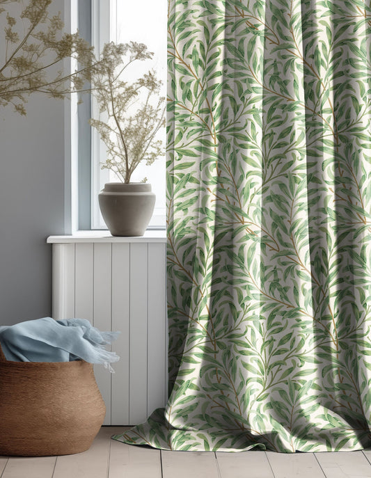 William Morris Curtain Panel CUSTOM, Floral green leaves Print Pattern Curtain Panels, Art Nouveau Victorian Botanical Custom Curtain Willow