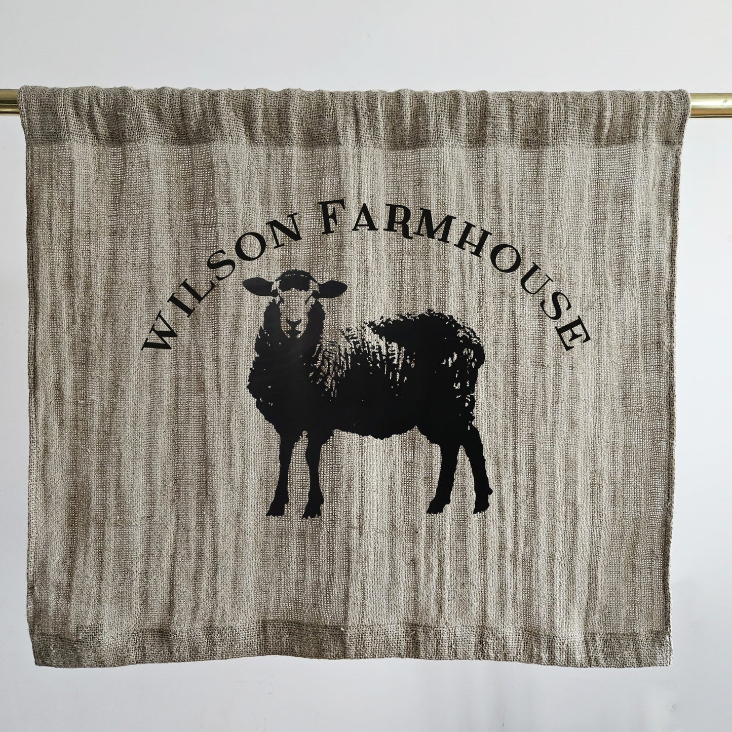 Natural grain sack Cafe Curtains farmhouse sheep, French stamp burlap ranch shabby window panel, Living room Cafe Kitchen window curtains
