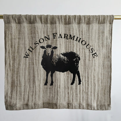 Natural grain sack Cafe Curtains farmhouse sheep, French stamp burlap ranch shabby window panel, Living room Cafe Kitchen window curtains