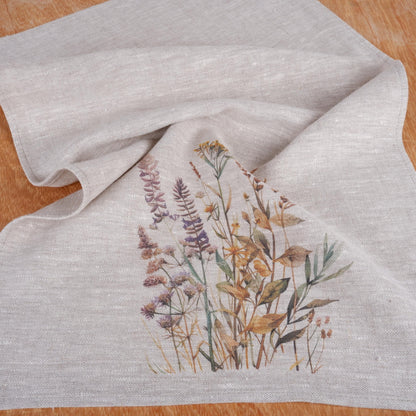 Meadow floral Tea Towel in linen, Botanical Hand Towels Tea in linen, meadow flowers linen  Dish Towel  Kitchen Décor Tea Towel in linen