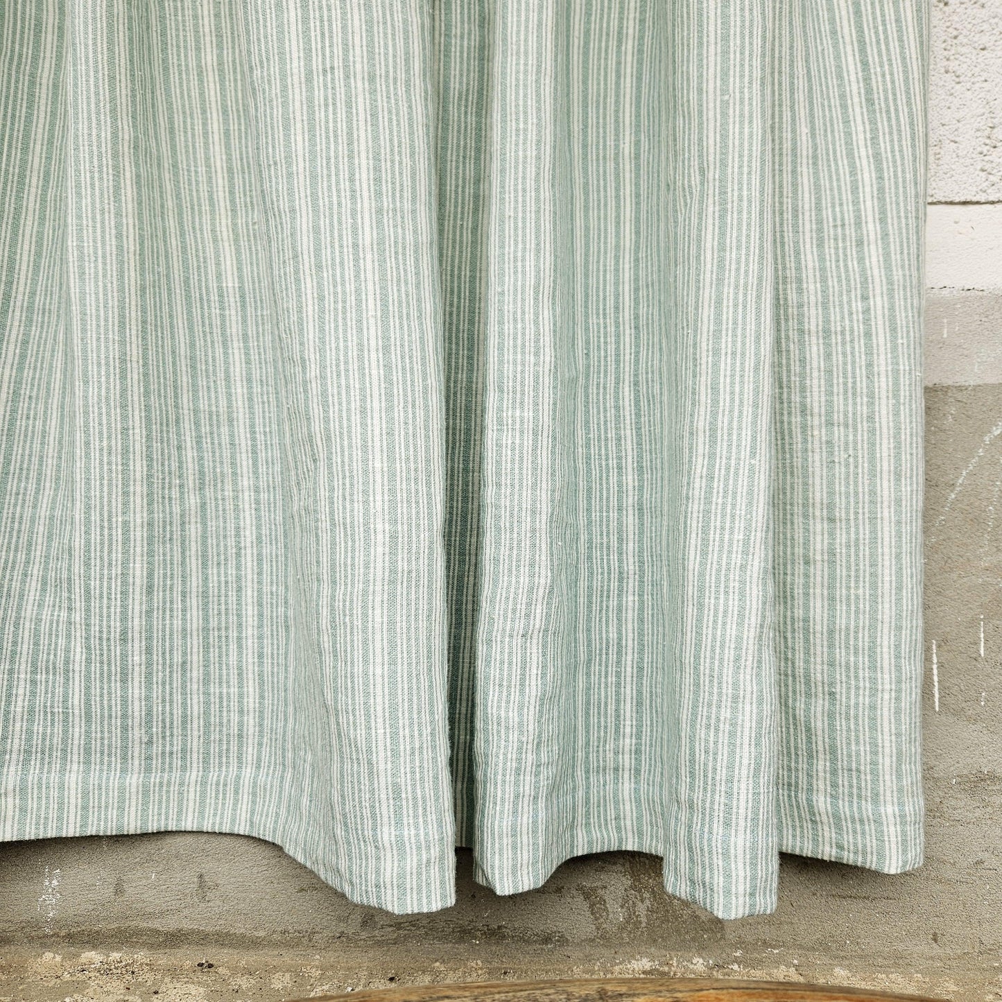 Curtains 100% Linen with French striped block print green pattern PREWASHED - kitchen Living room farmhouse window panel french linen