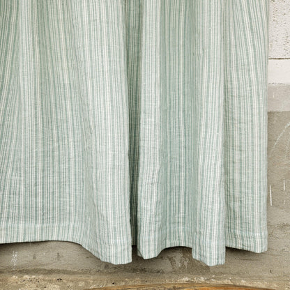 Curtains 100% Linen with French striped block print green pattern PREWASHED - kitchen Living room farmhouse window panel french linen