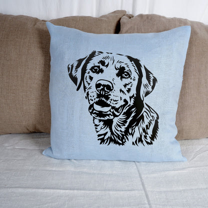 SALE LINEN Cushion cover in blue with dog , decorative linen pillow cover  cushion