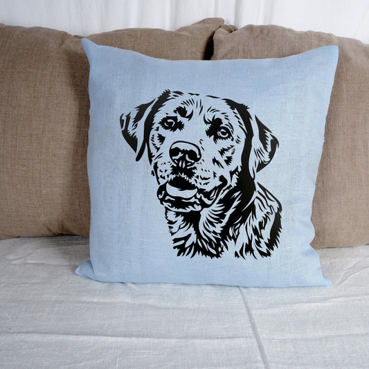 SALE LINEN Cushion cover in blue with dog , decorative linen pillow cover  cushion