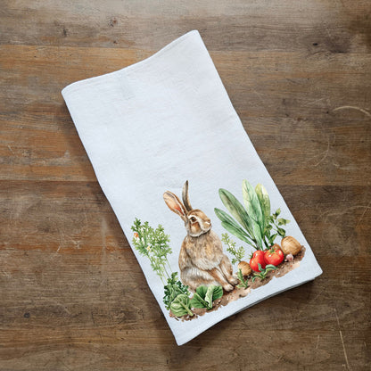 RabbitFloral Tea Towel in linen, floral bunny Hand Towels Tea, Farmhouse Floral Dish Towel,  Kitchen Décor Eastern Kitchen Tea Towel