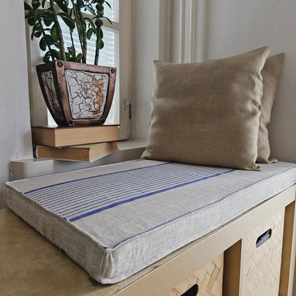 bench foam cushion with insert in french striped linen