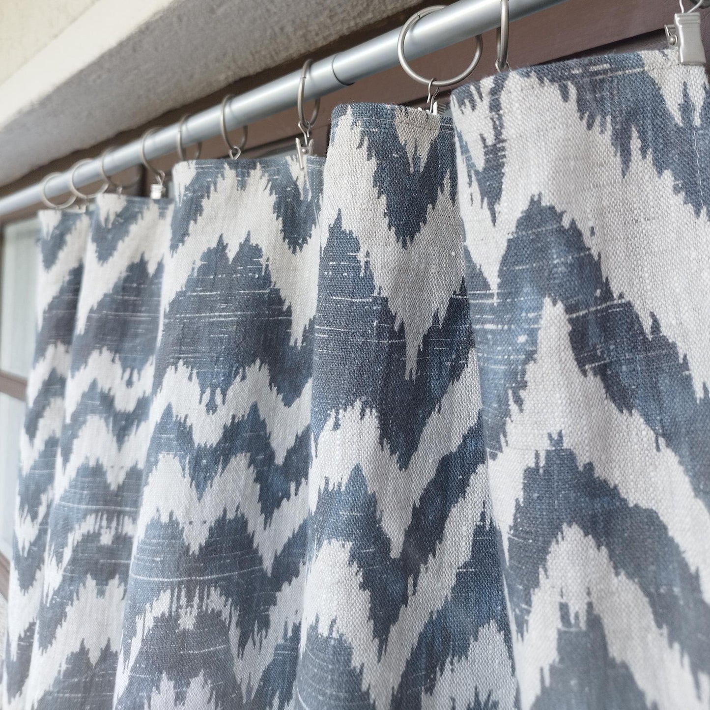 Modern designer Curtains 100% Linen blue Zigzag PREWASHED. kitchen Living room curtains,  Bedroom window panel in linen