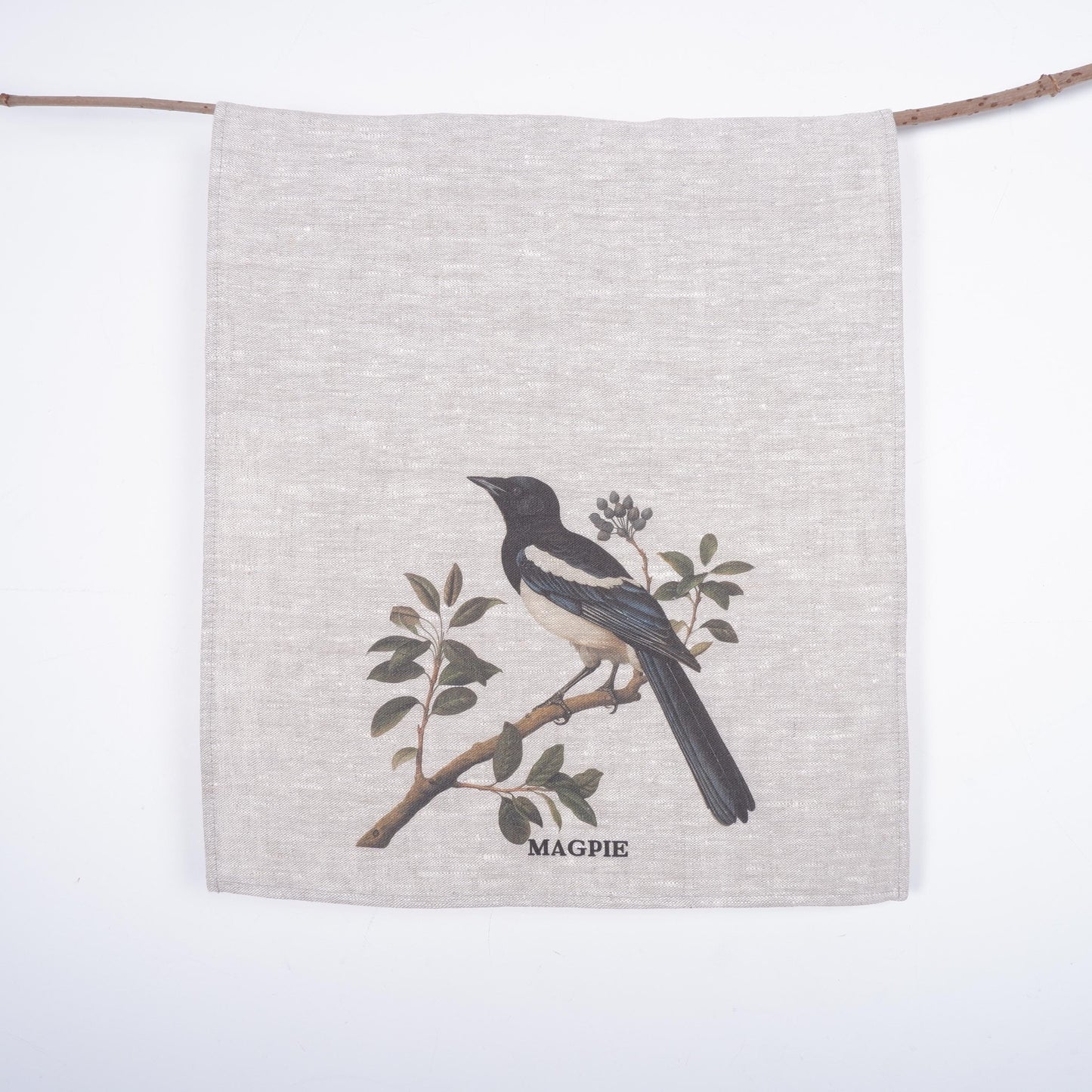 Magpie bird Tea Towel in linen, hand Towels Tea in linen, bird Dish Towel  Kitchen Décor Tea Towel in linen