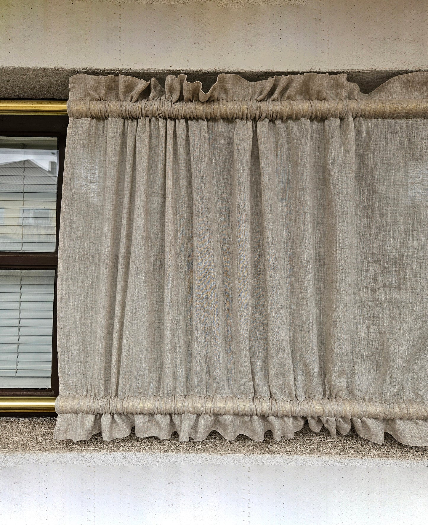 Natural LINEN Cafe Curtains sheer, kitchen curtains with top and bottom rod pocket Farmhous window panel, window curtain custom size