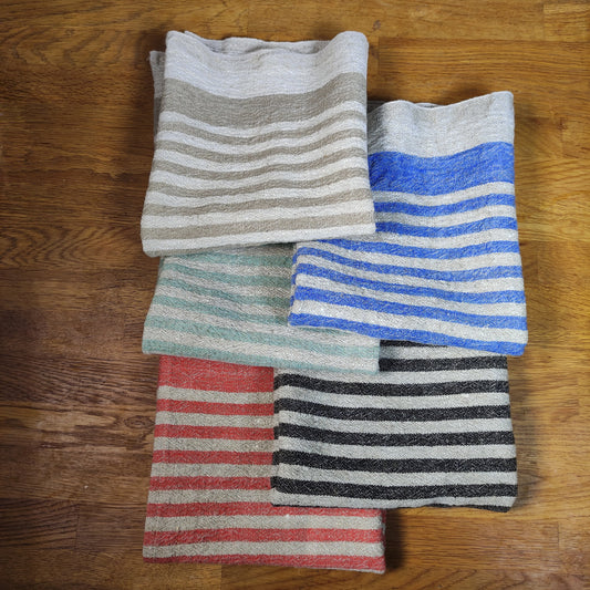 Stonewashed linen tea towel. STRIPED  - heavy soft flax fabric. hand towel. kitchen Dish towel