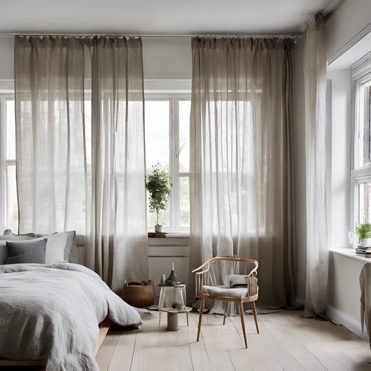 Sheer Linen Curtains natural, 100% linen Extra Long Curtains, Linen Curtains with rod pocket, green PREWASHED Sheer window panel curtains