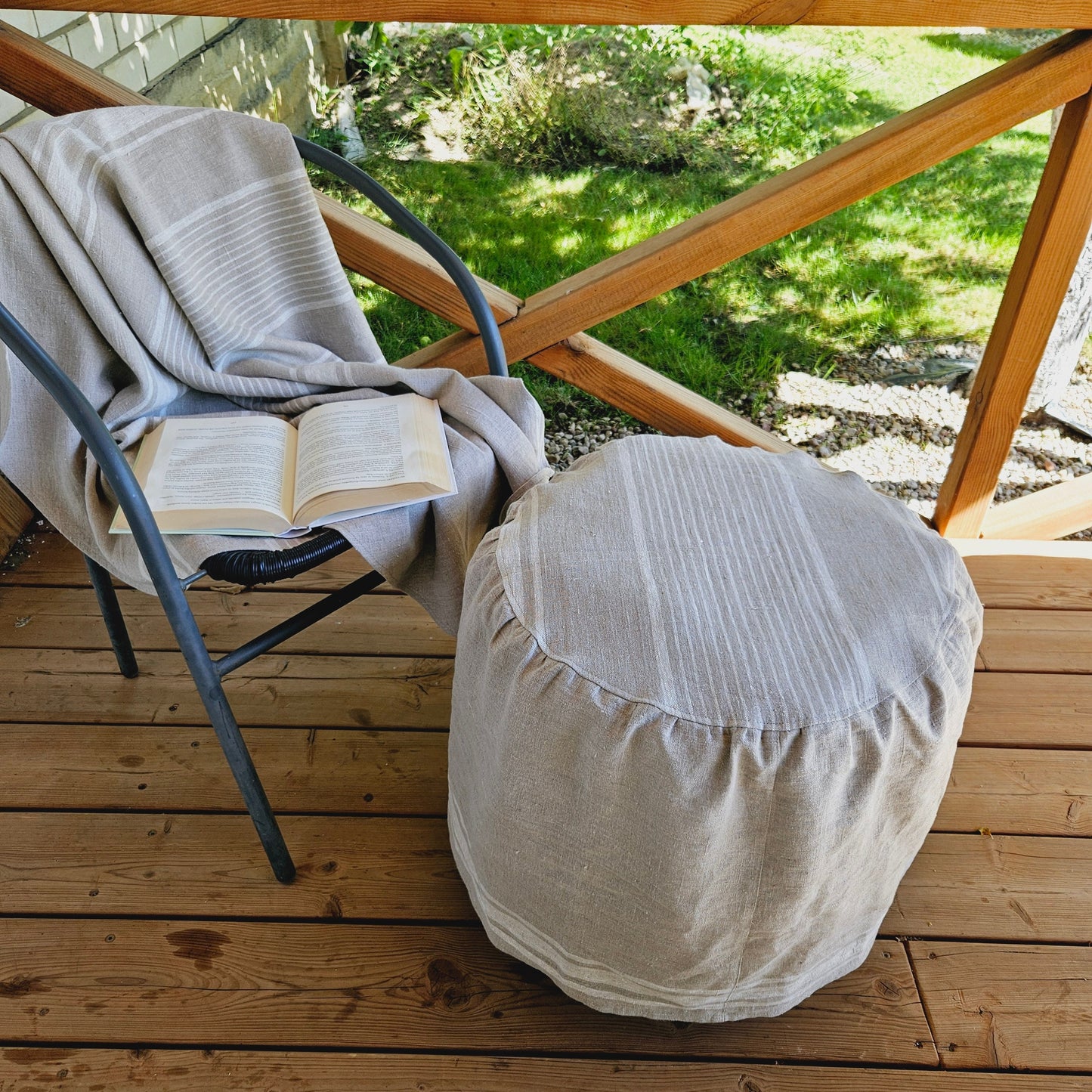 Linen Ottoman slipcover in custom size ROUND, natural cover Custom ikea linen cover cube slip cover for bench pouf sofa cover customsize