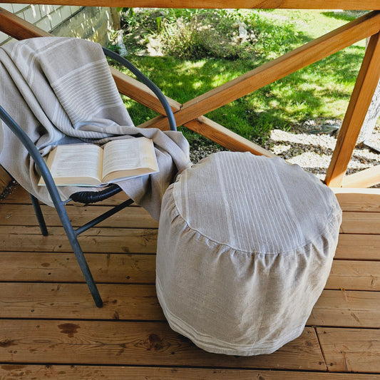 Linen Ottoman slipcover in custom size ROUND, natural cover Custom ikea linen cover cube slip cover for bench pouf sofa cover customsize