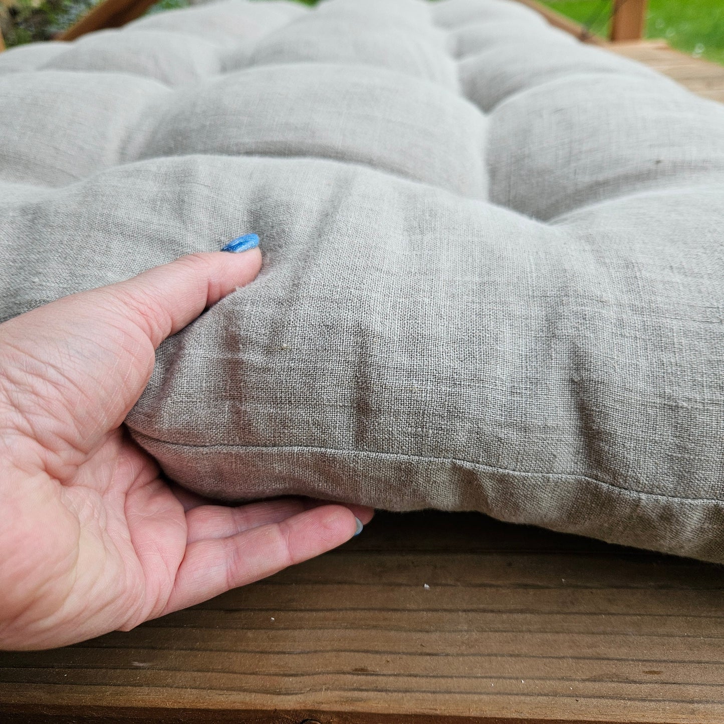 Bench cushion in mustard yellow linen,  floor cushion in Custom size, shikibuton thick mat Shiki futon filled organic fiber filler
