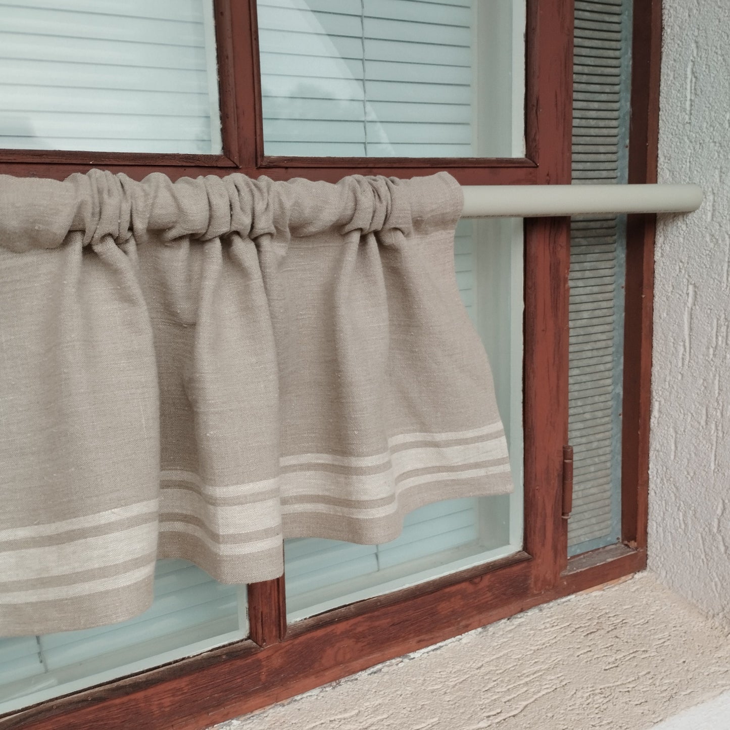Ticking Valance - Farmhouse Curtain - Pure linen window treatment. Living room Cafe Kitchen window panel. Grain sack flax farmhouse style