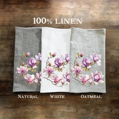 Magnolia Tea Towel in linen, floral Hand Towels Tea, botanical Floral Dish Towel, Floral Kitchen Décor Tea Towel
