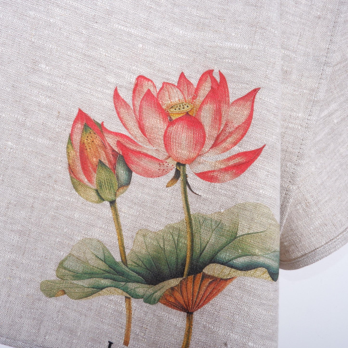 Lotus floral Tea Towel in linen - Botanical Hand Towels Tea in linen - pink flowers linen Dish Towel  Kitchen Décor Tea Towel in linen